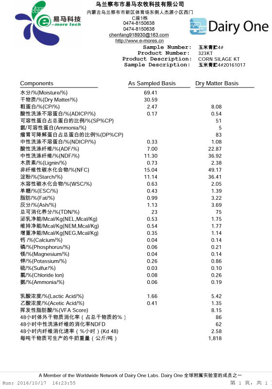 玉米青贮检测报告单